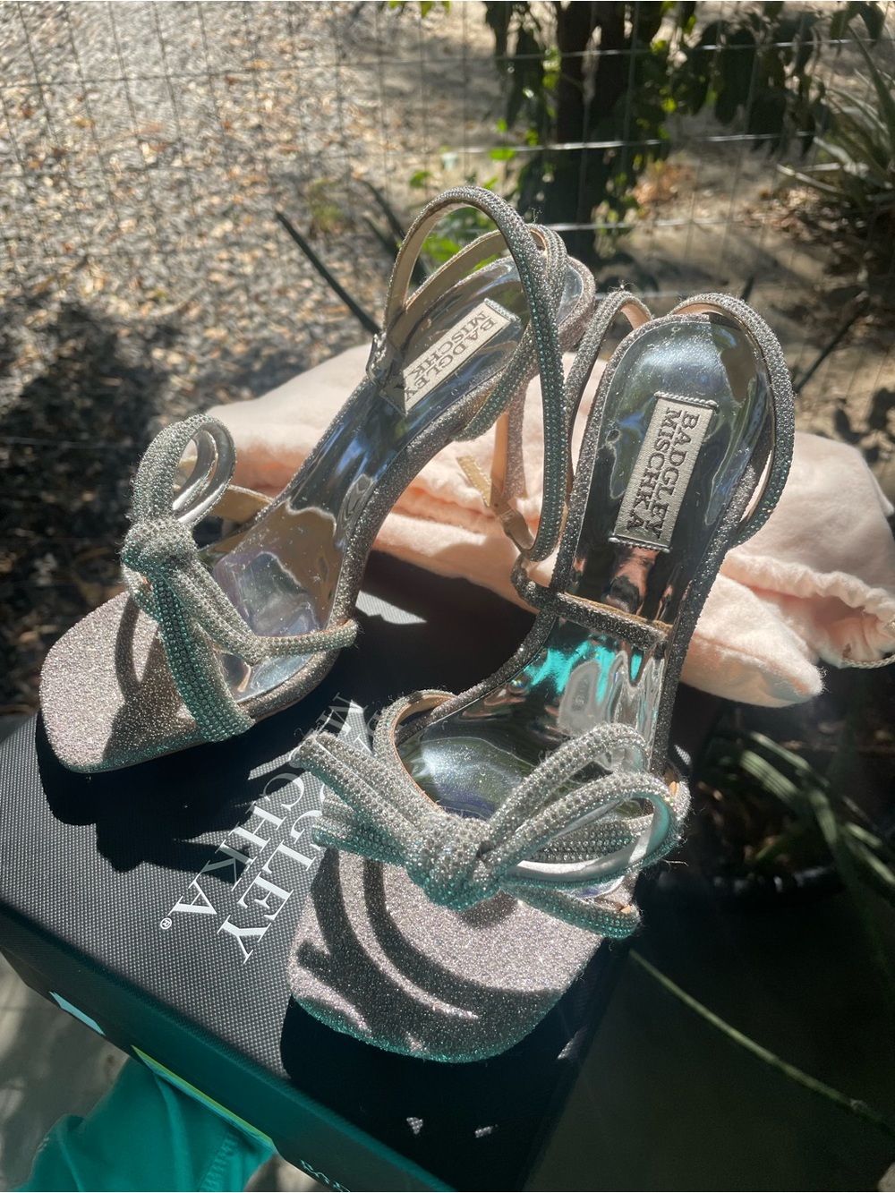 Badgley Mishka Women's Effie Ankle Strap High Heel Sandals - Antique Silver